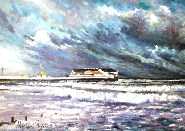 Cromer pier, stormy sea