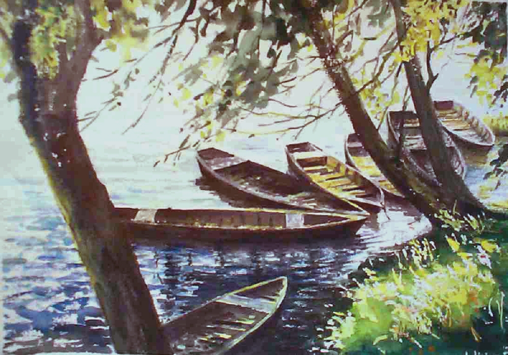 Skiffs under the trees